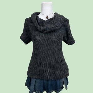 vintage 90s gray goth grunge downtown it girl cowl neck tunic length top